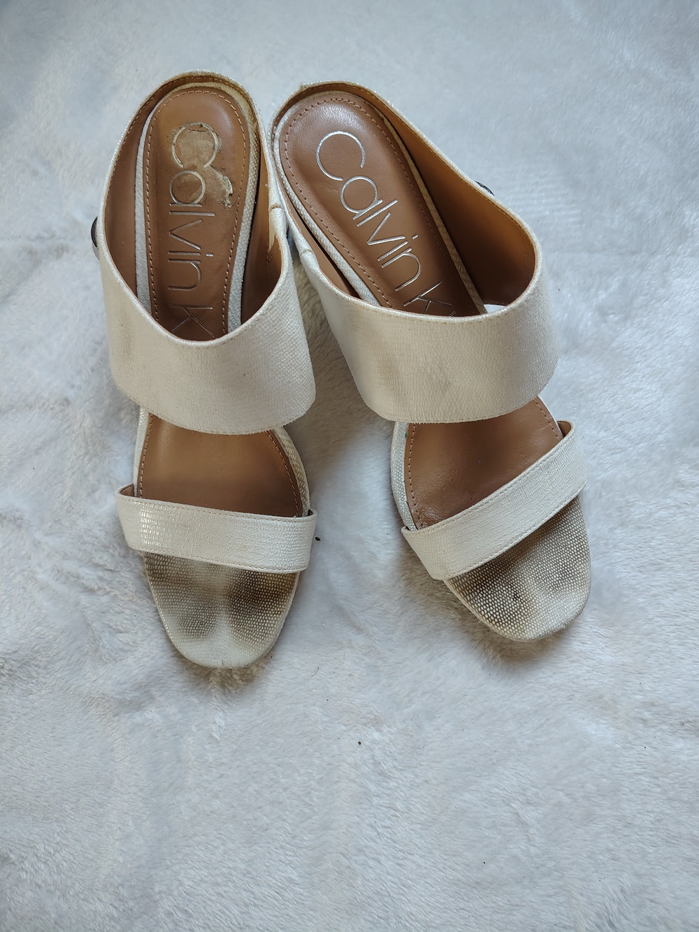Calvin Klein Women's Cream Double-Band Slide Mules Sz 8
